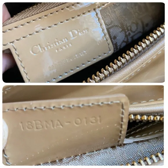 *SOLD* Lady Dior cannage quilted beige patent silver hardware Medium bag - Picture 15 of 16